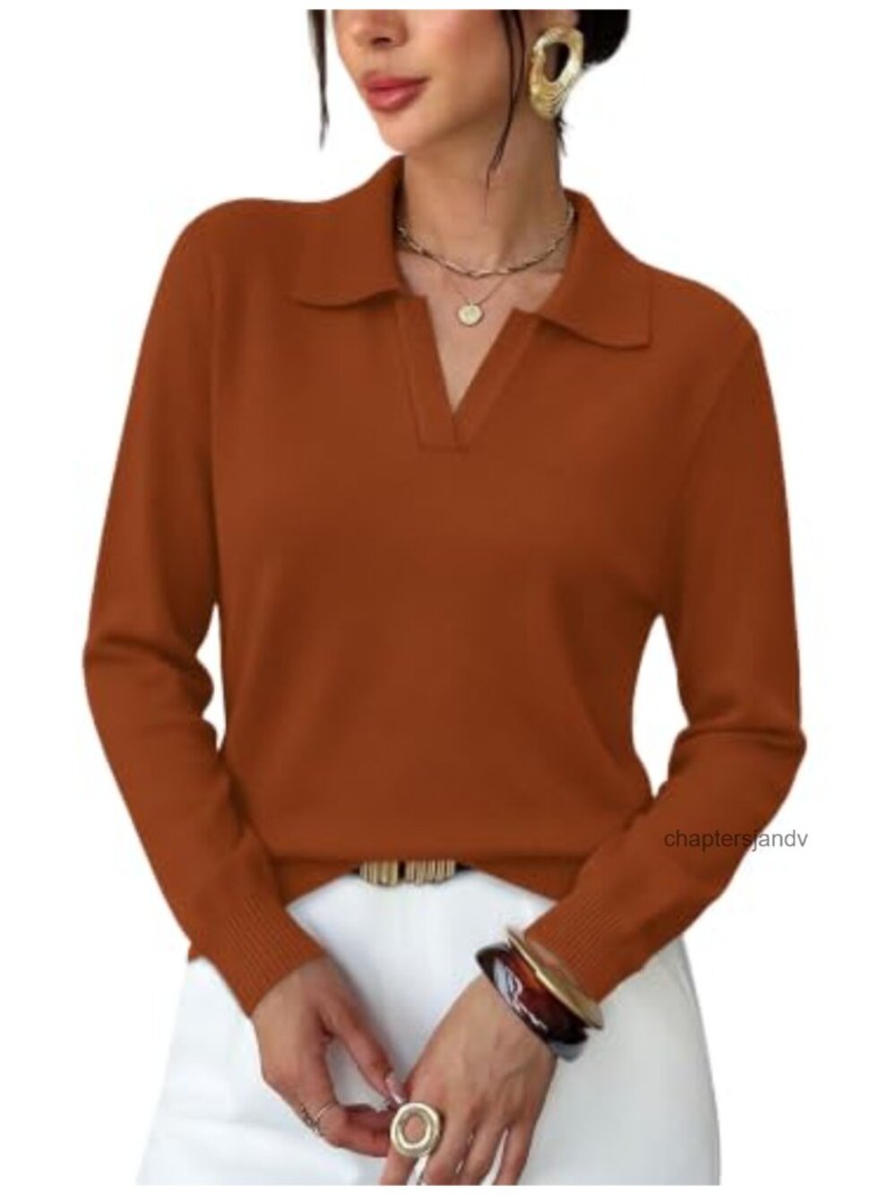 Polo Collar V-Neck Sweater Long Sleeve Business Casual Pullover